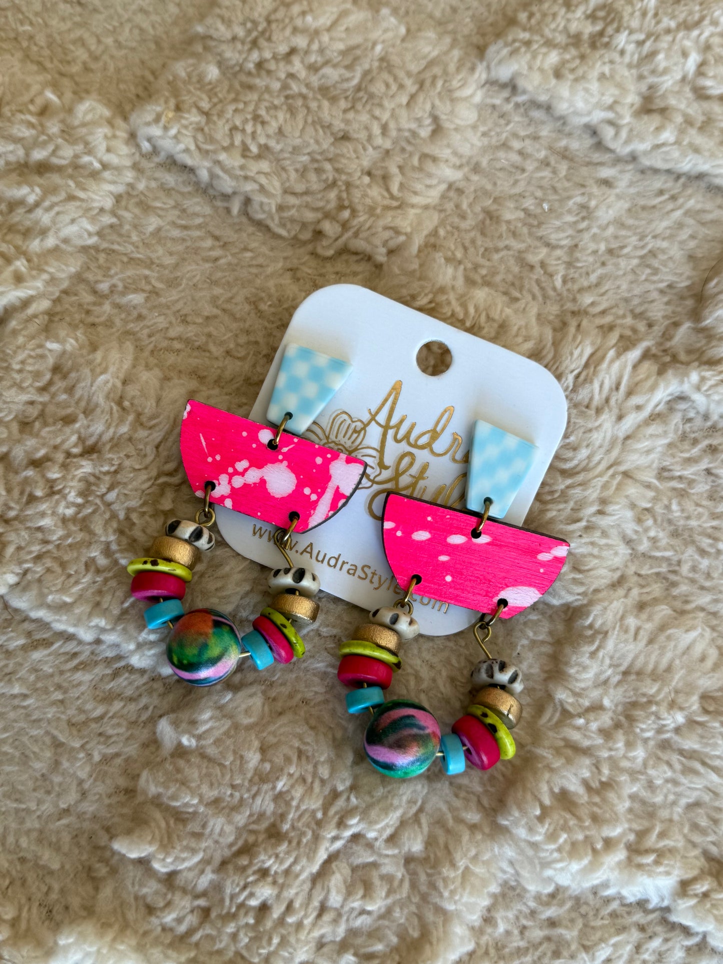 Neon Pink Spring Beaded Earrings