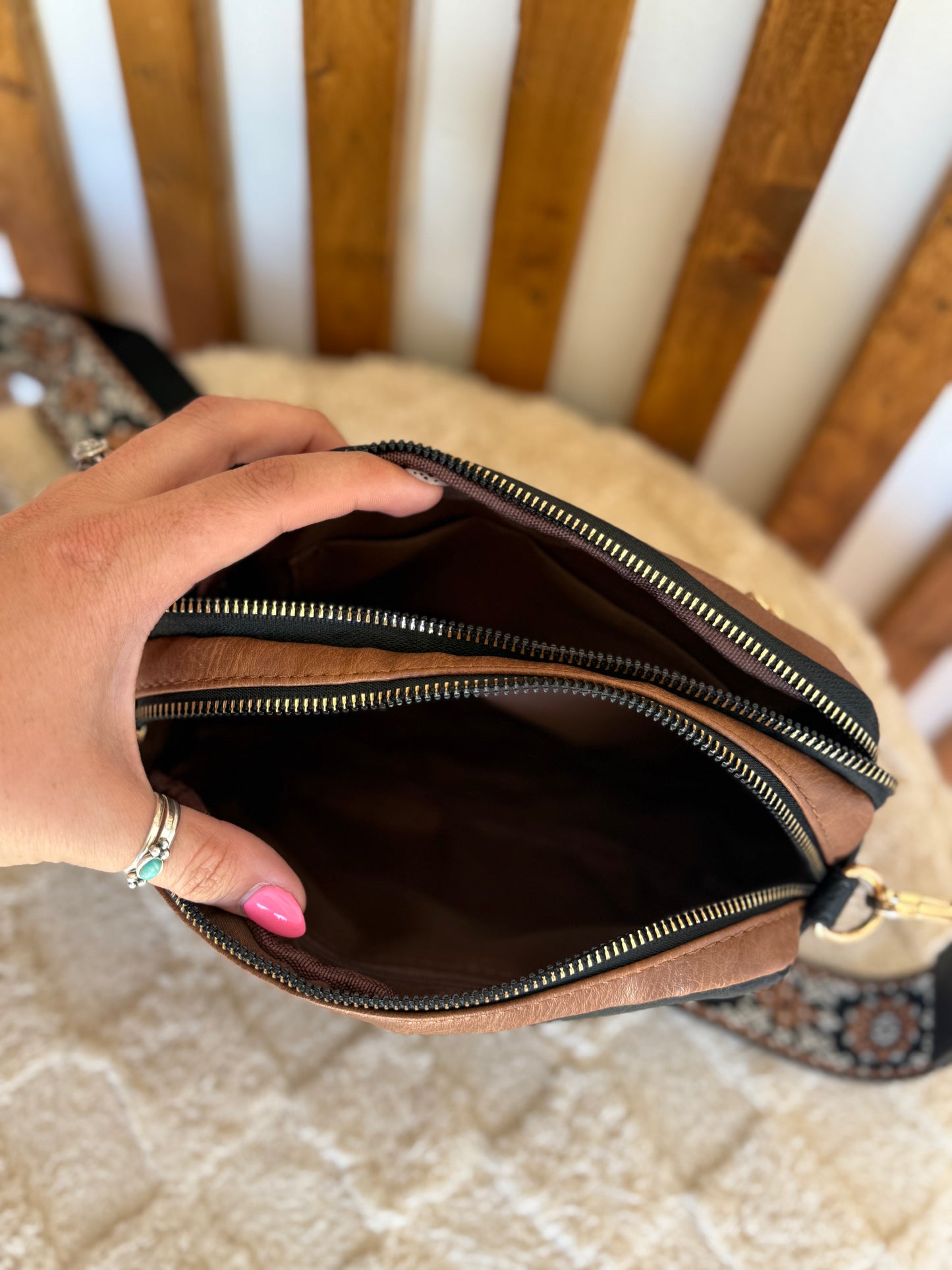 Black & White Faux Leather Crossbody Purse