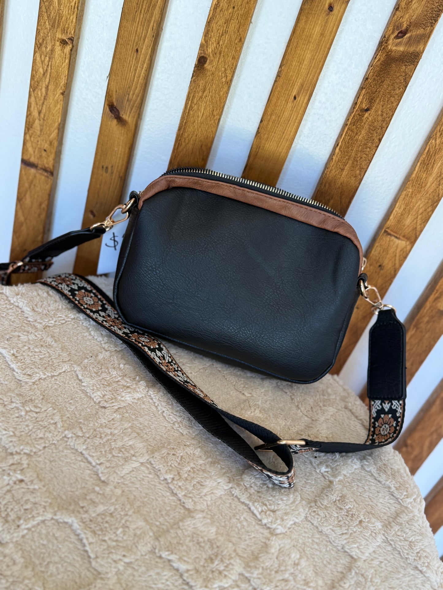 Black & White Faux Leather Crossbody Purse