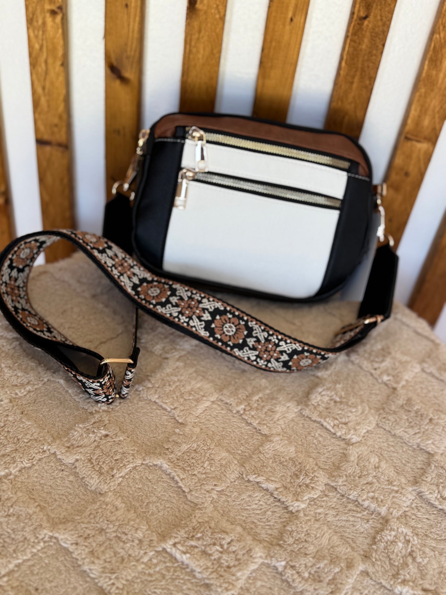 Black & White Faux Leather Crossbody Purse