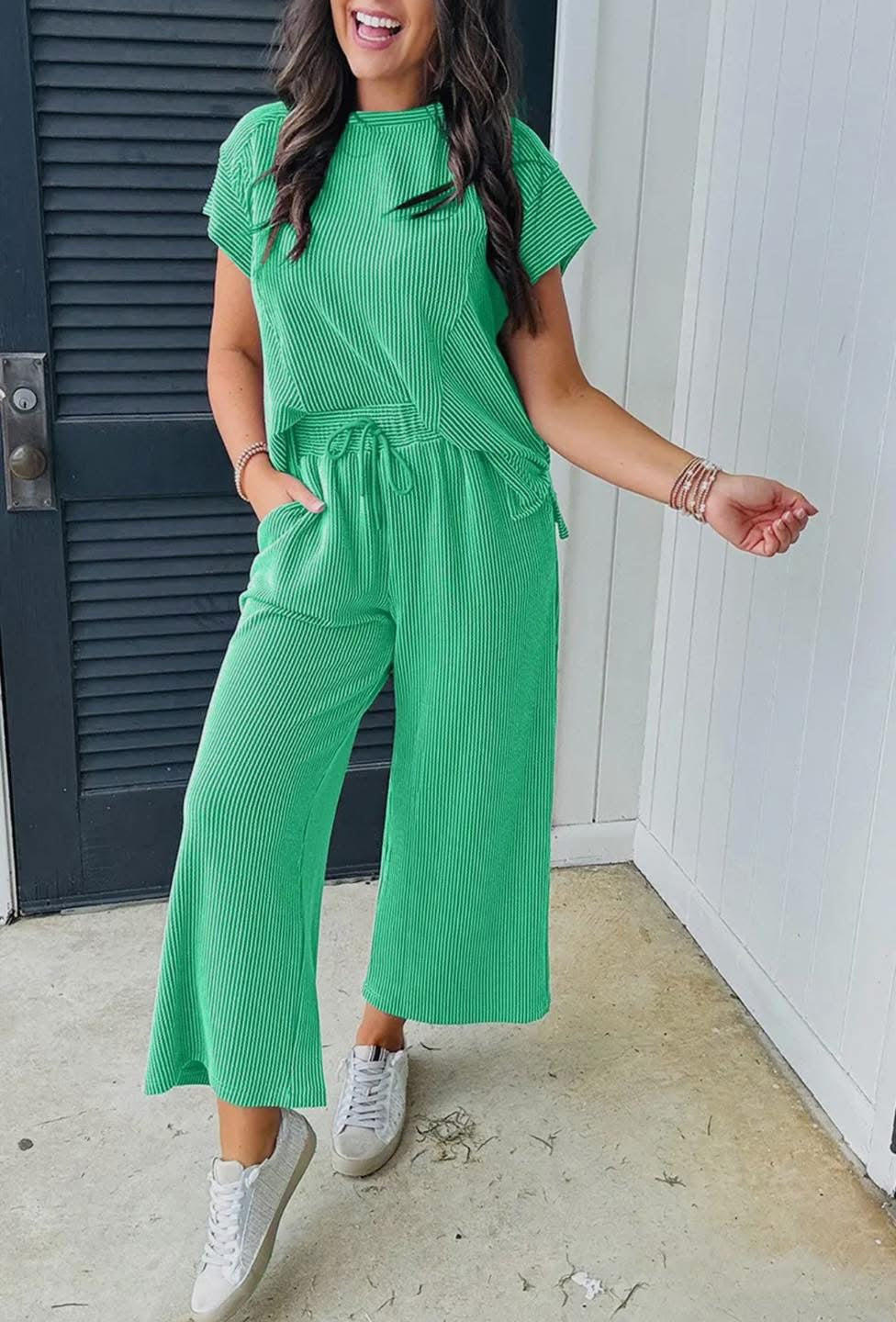 Green Ribbed Lounge Set