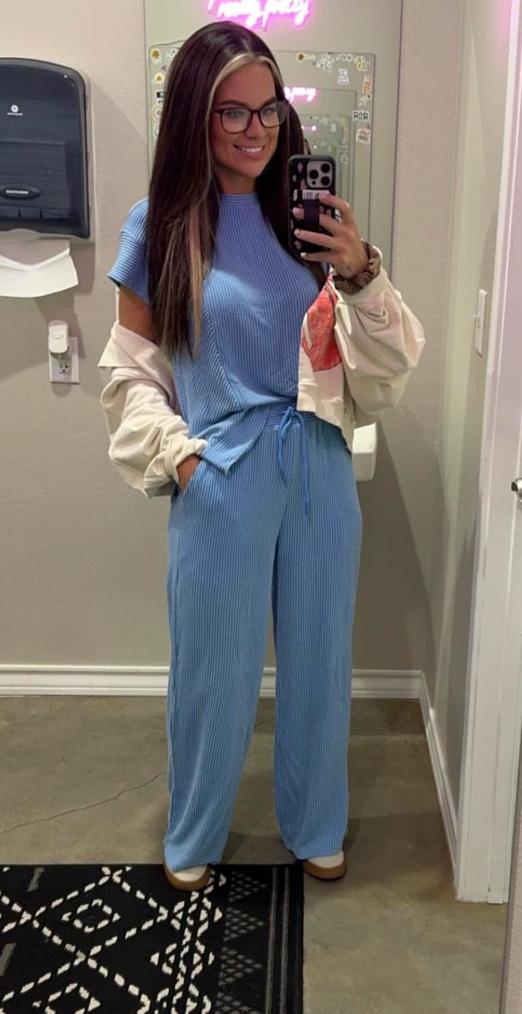 Blue Ribbed Lounge Set
