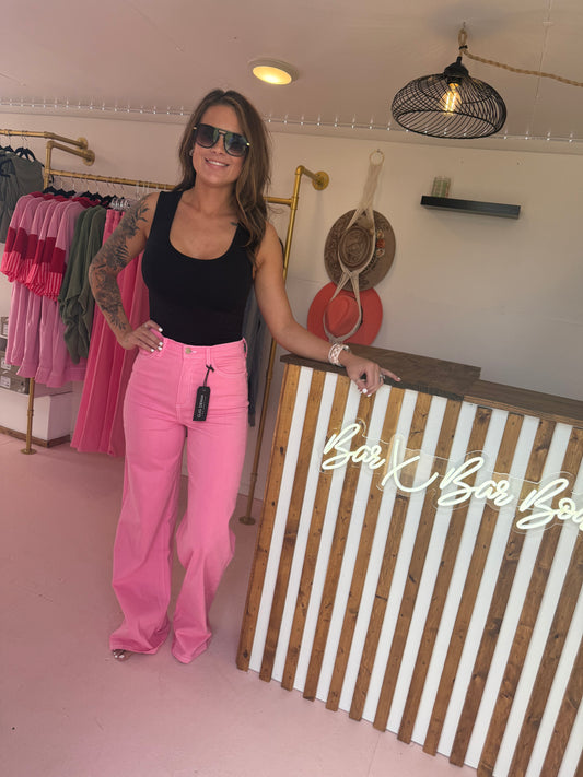 Pink Flared Denim Jeans