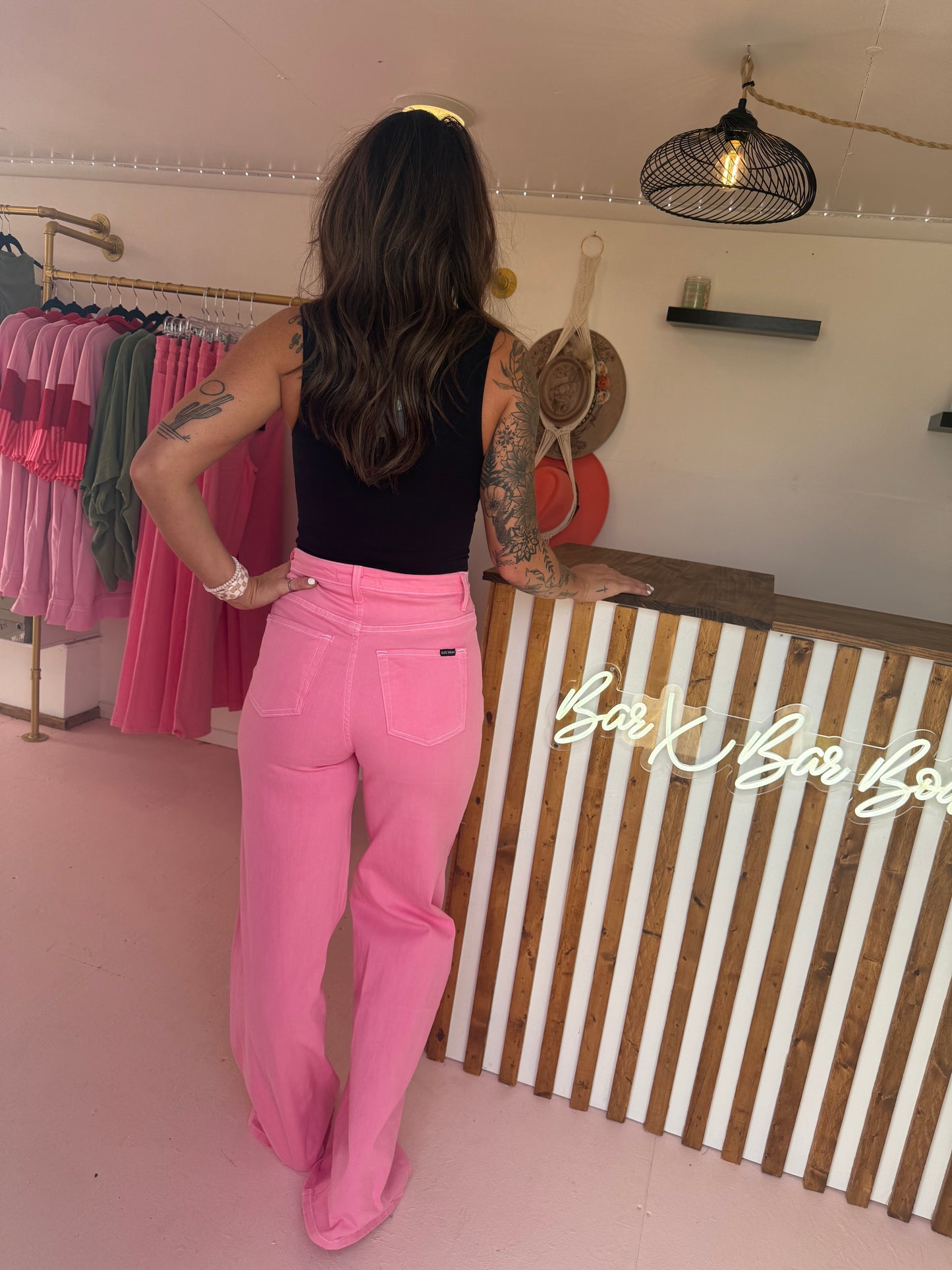 Pink Flared Denim Jeans